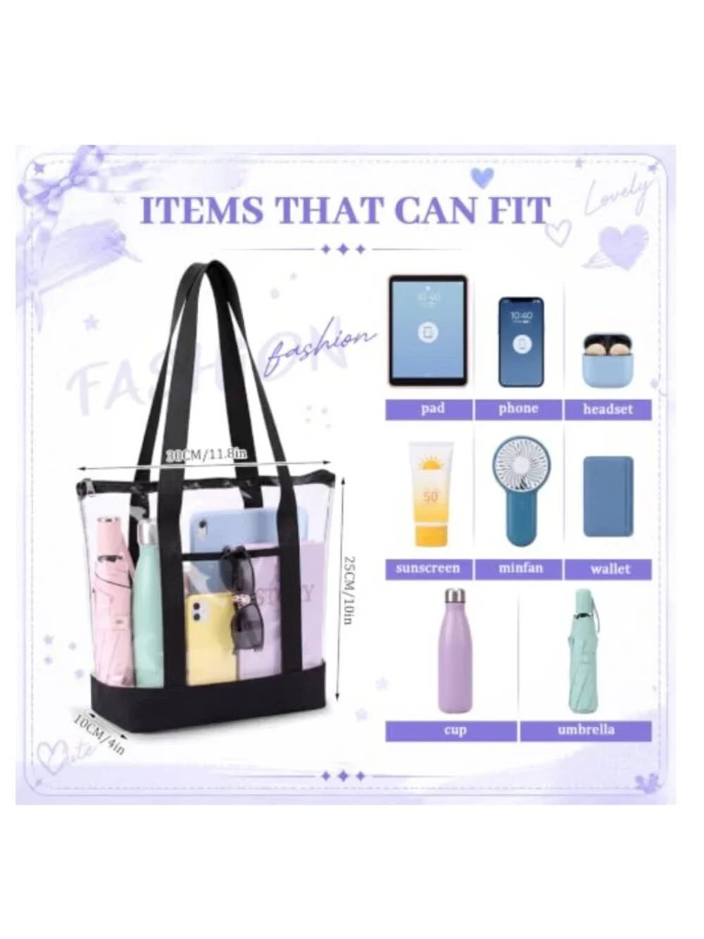 12 Pack Clear PVC Tote Bags with Zipper, Stadium Approved, Travel Organizer